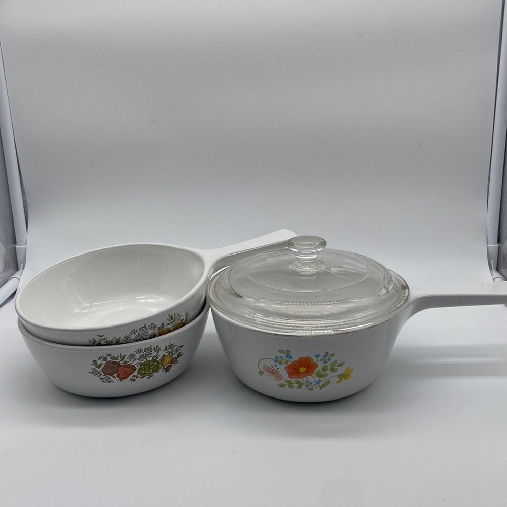 Vintage Corning Ware 3 Menuette Pans & 1 Lid